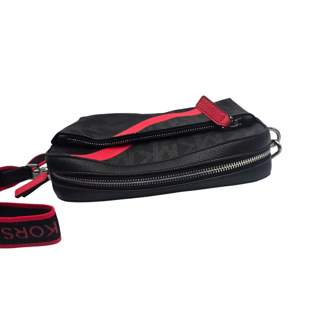 Michael Kors Black Monogram Camera Bag Red Stripe Adjustable Strap - Picture 5 of 10